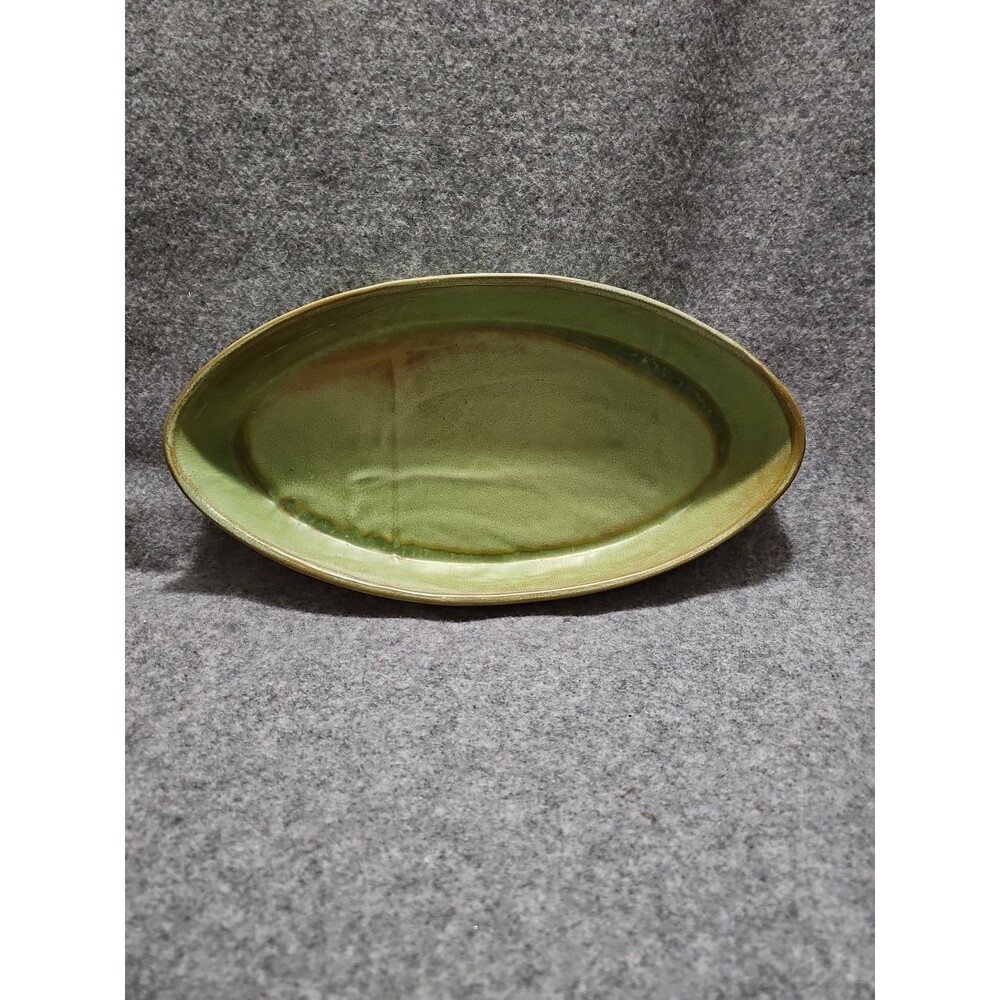 Vintage Frankoma Pottery Serving Platter Prairie Green Brown 13.5"x7" Mint! Rare